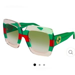 GUCCI GG0178S OVERSIZED SQUARE SUNGLASSES IN CLEAR GREEN/RED